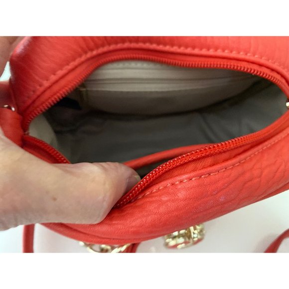 Vtg Crossbody Bag Orange Purse Partial Chain Strap Small Locket Studs Accents - Picture 9 of 16
